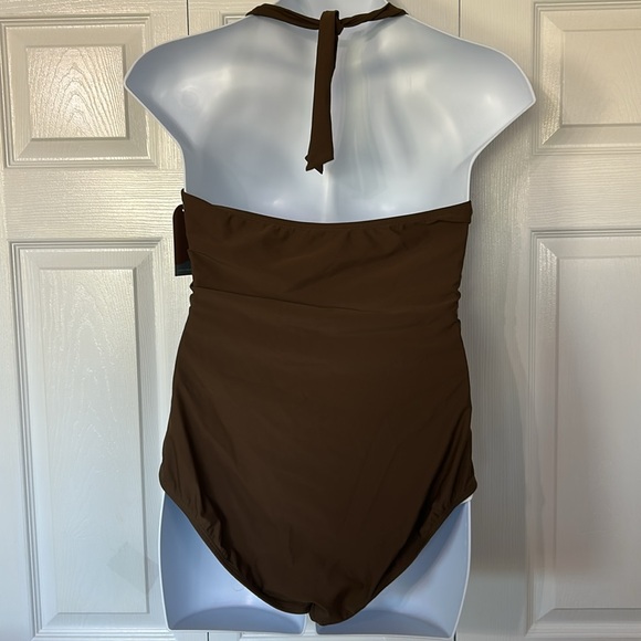 Smismivo tummy control neutral one-piece halter neck swim Brown size XXL/18W - Picture 7 of 12